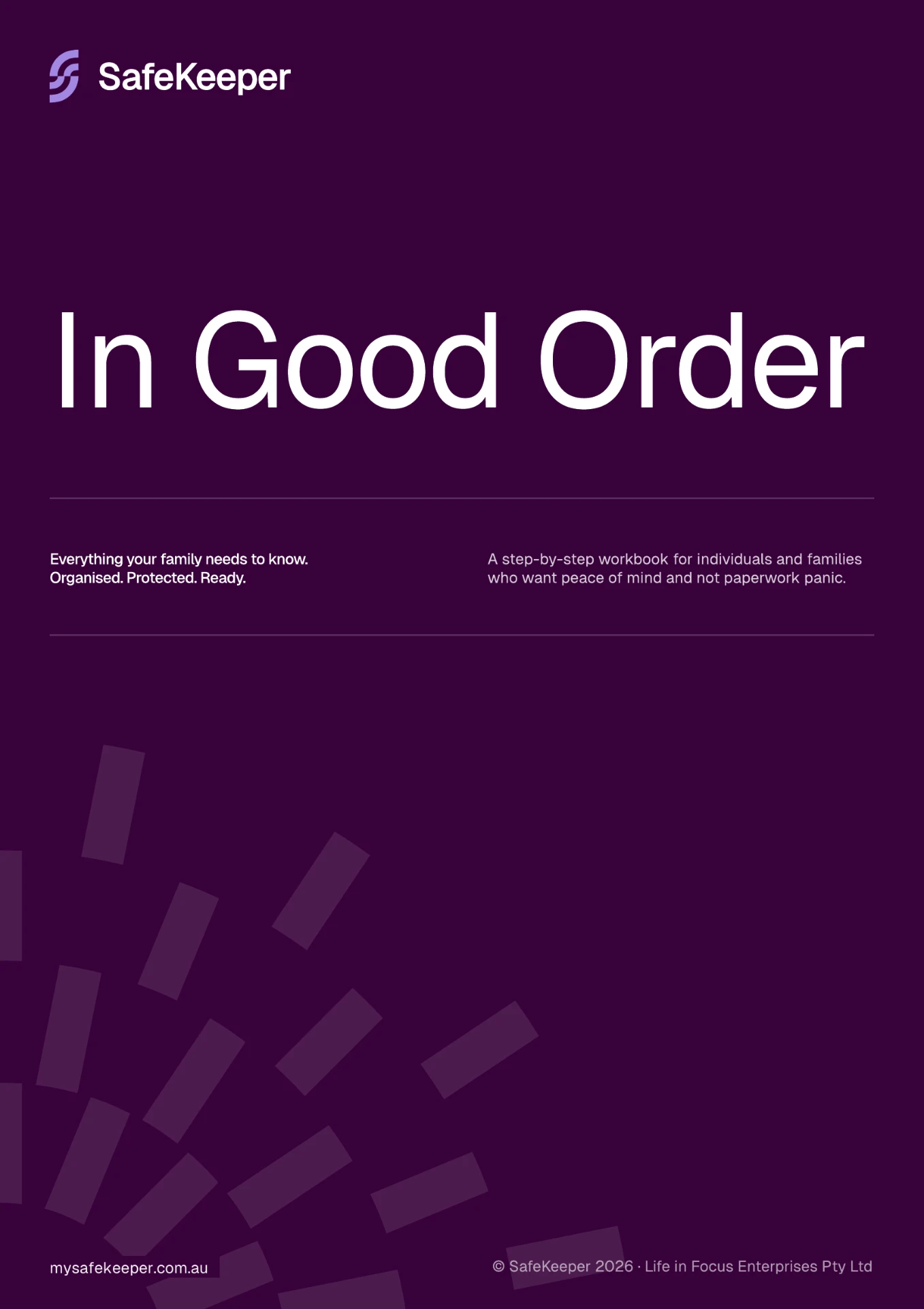 In Good Order workbook cover — everything your family needs to know, organised, protected, ready.